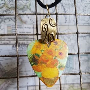 Van Gogh Sunflowers Guitar Pick Necklace